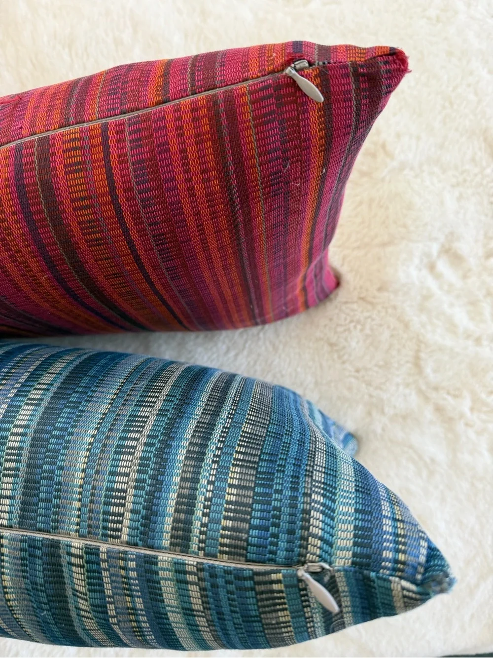 Room and Board Striped Blue and Red Lumbar Accent Pillows
